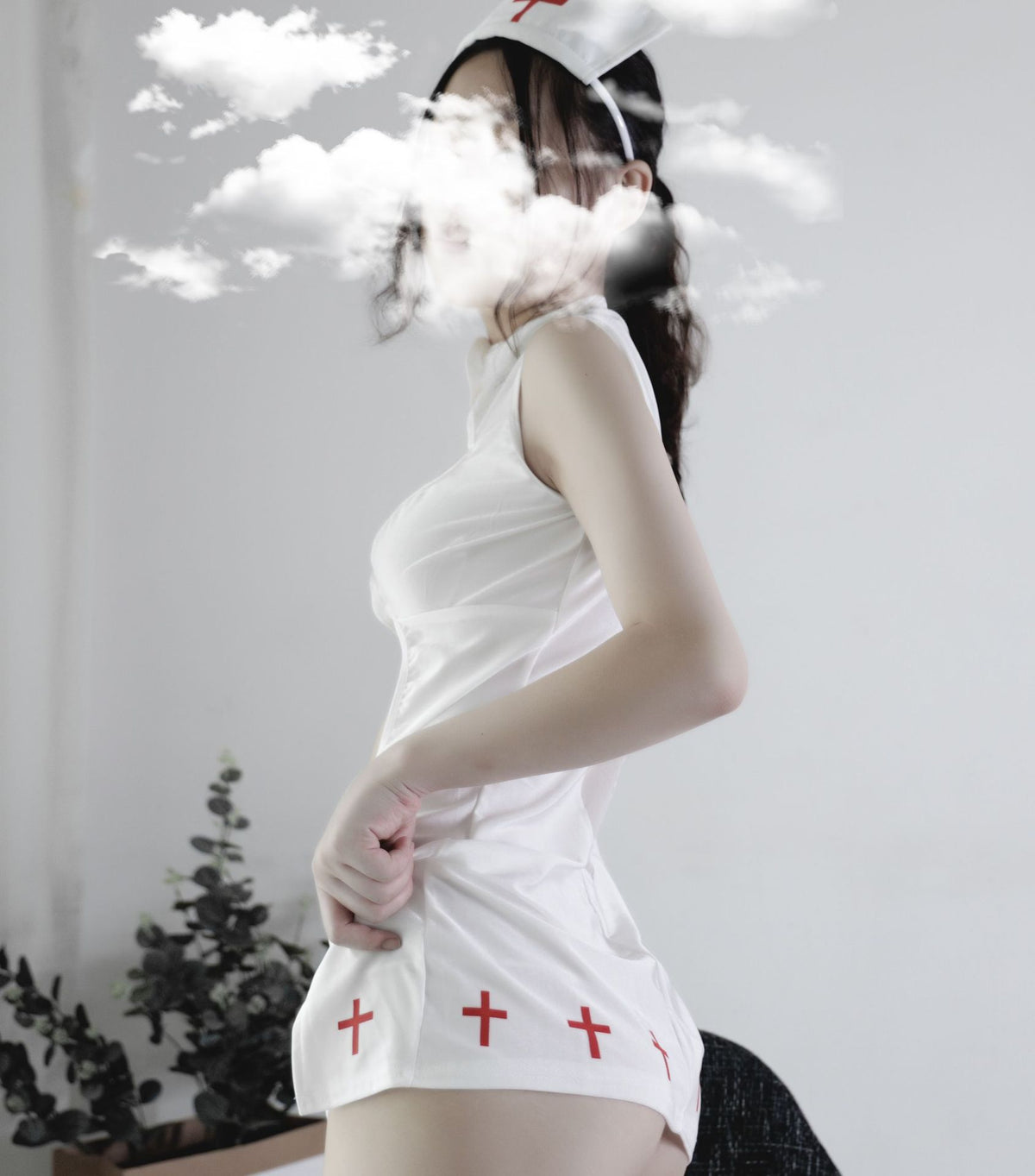 Kawaii cross halter sexy nurse apron set
