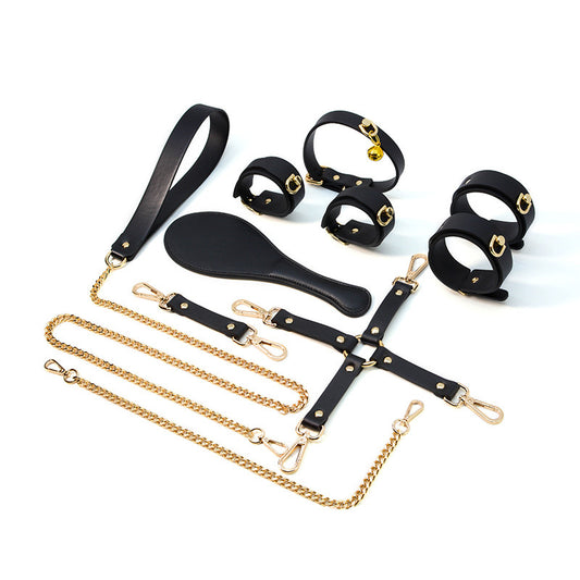 Husband and wife Sexy training cross buckle leather shoot 8pcs set