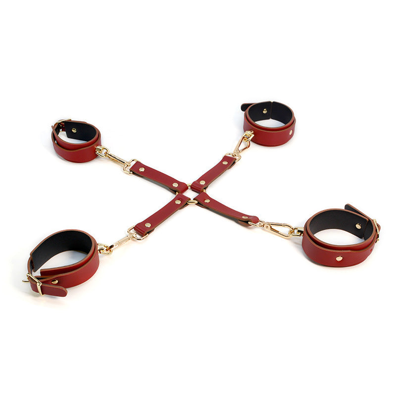 Husband and wife Sexy training cross buckle leather shoot 8pcs set