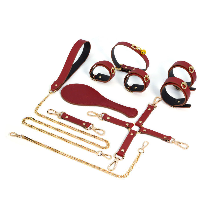Husband and wife Sexy training cross buckle leather shoot 8pcs set