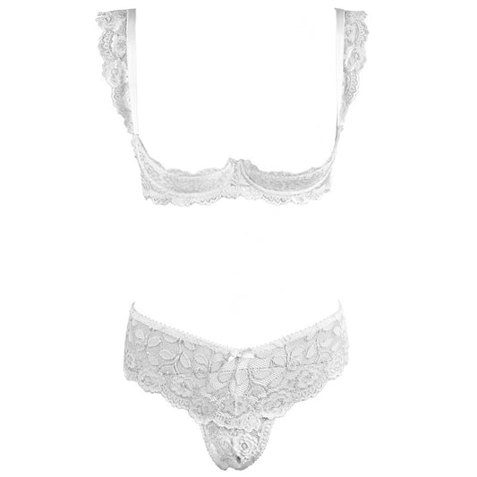 Lacy Open Cup Hosiery Lingerie Set