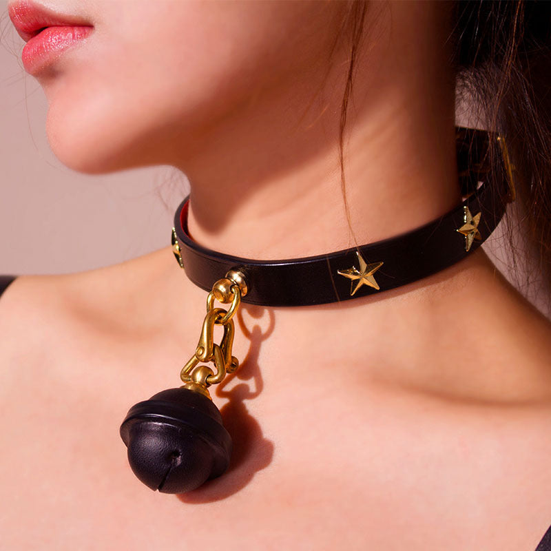 Sexy leather bell female slave torture collar-8pcs set