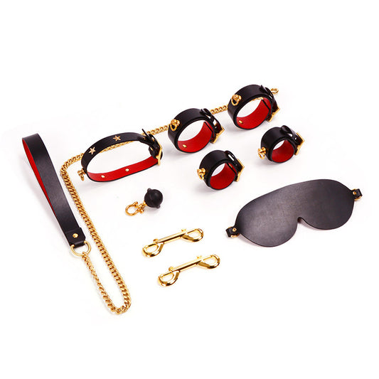 Sexy leather bell female slave torture collar-8pcs set