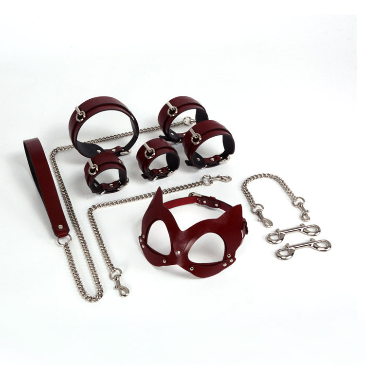 Bdsm Genuine Leather Fox Mask Sex Toys-7Pcs Set