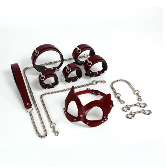 Bdsm Genuine Leather Fox Mask Sex Toys-7Pcs Set