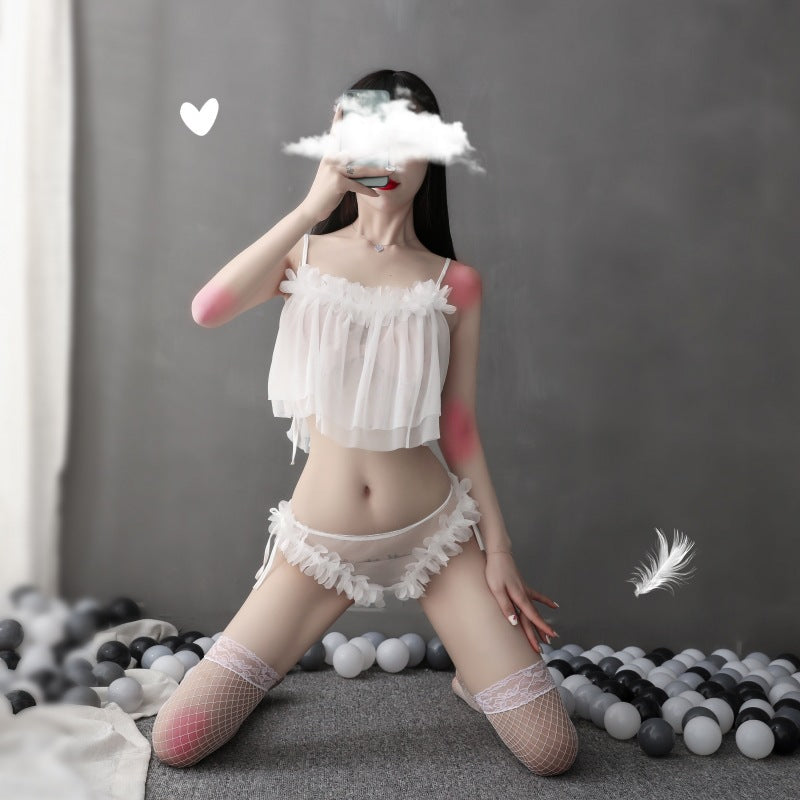 Sofyee Sexy Petal Stitching Transparent Mesh Halter Lace Underwear