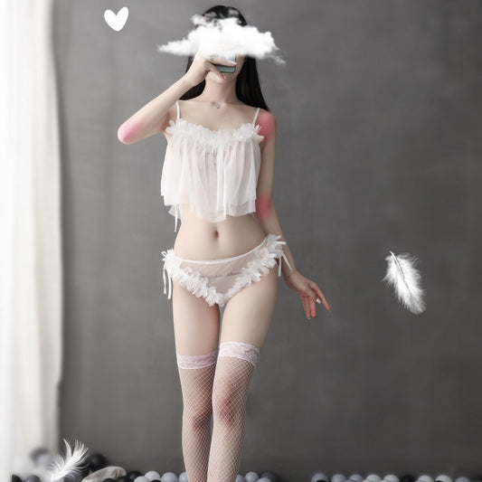 Sofyee Sexy Petal Stitching Transparent Mesh Halter Lace Underwear