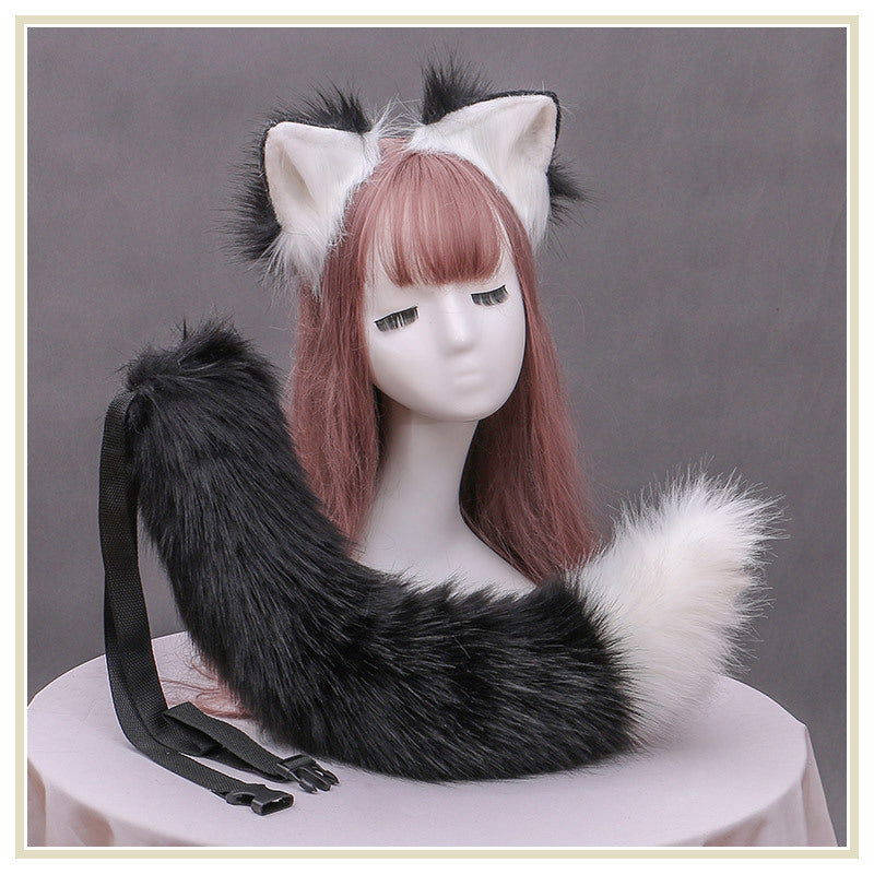 Pet Play - White Furry Fox Girl Ear Tail Set