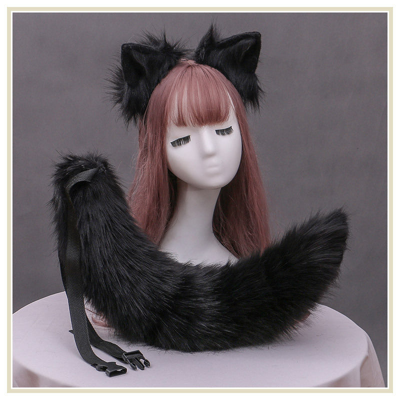 Pet Play - White Furry Fox Girl Ear Tail Set