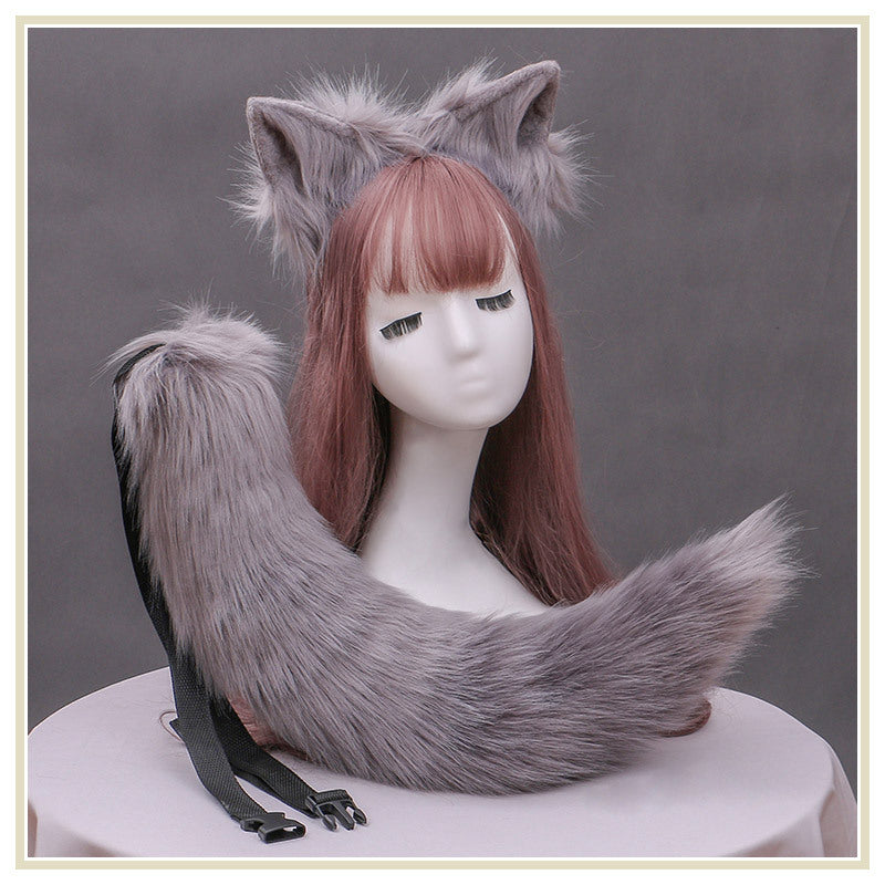 Pet Play - White Furry Fox Girl Ear Tail Set