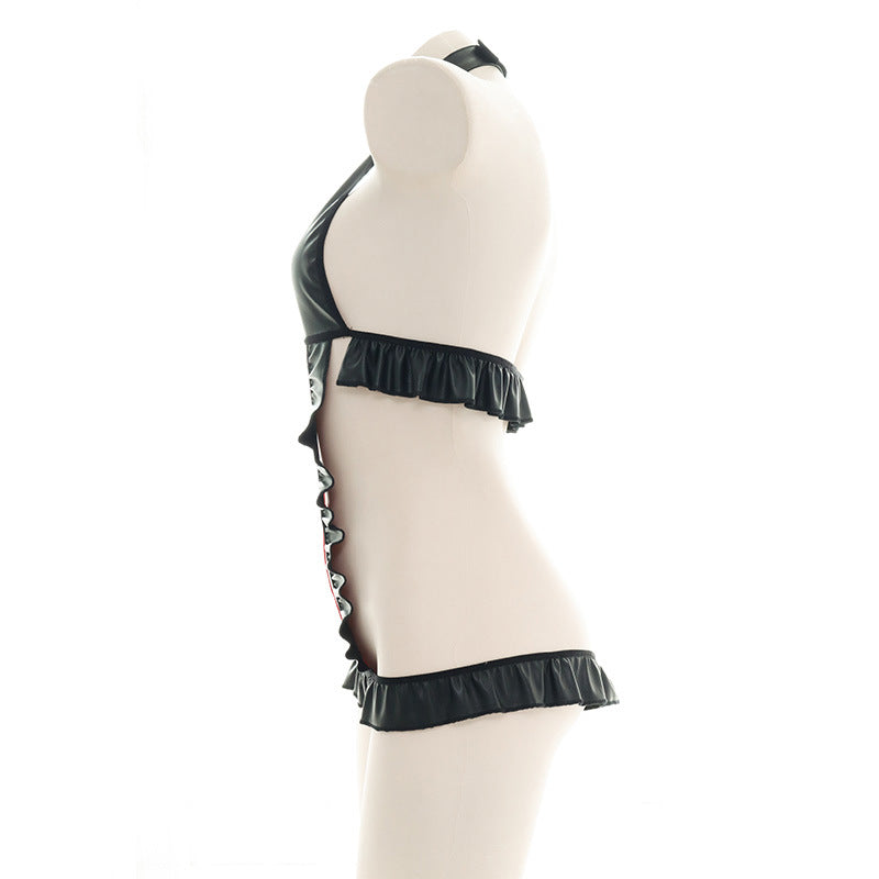 Sofyee セクシー Pu クロス カットアウト ゲーム コスチューム