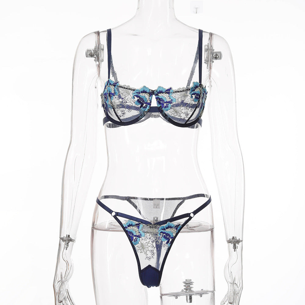 Transparentes Mesh-BH-Set mit Blumenmuster 
