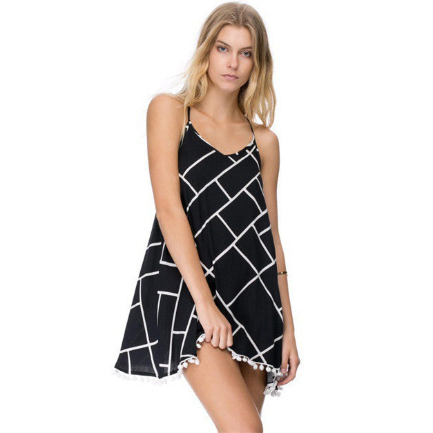 Inspired Your Casual Day With Pom Pom Hem Geometrical Dress - sofyee