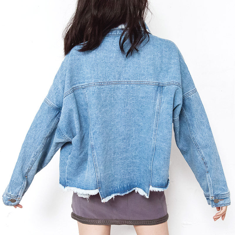 アシンメトリーヘムボタンダウンポケットデニムジャケット