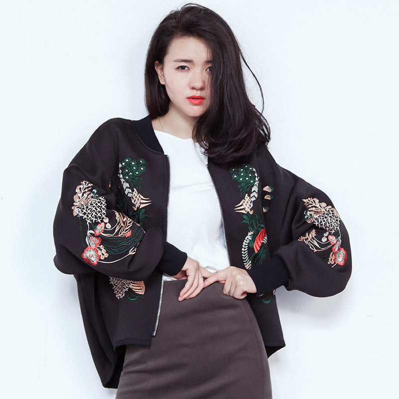 白鳥刺繍入りベースボールジャケット