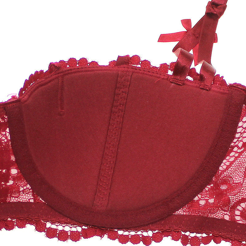 Infinite Lace Eyelash-Trimmed Soft-cup Bow-tied Demi Bra - sofyee