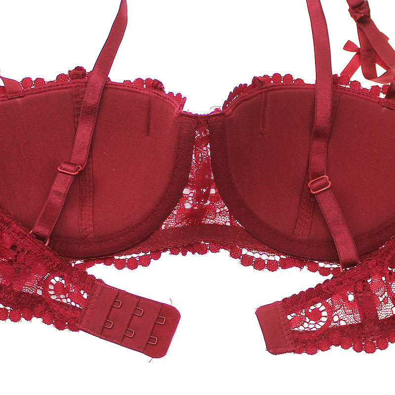 Infinite Lace Eyelash-Trimmed Soft-cup Bow-tied Demi Bra - sofyee