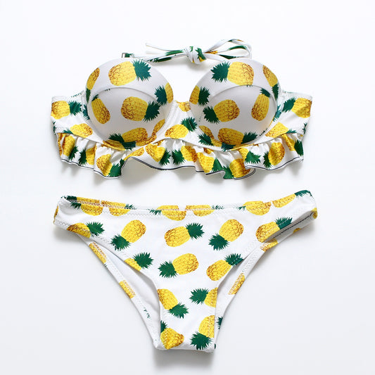 Your Dreaming Vacation Kiss Pineapple Printed Bikini Set - sofyee