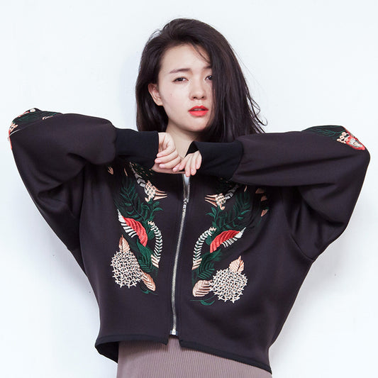 Swan Embroidered Baseball Jacket