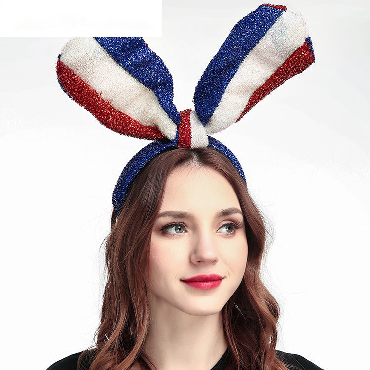 Kawaii blue, white and red long bunny ears shiny silk headband hair accessory