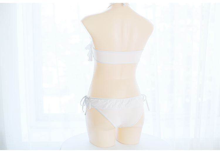 J Fashion Anime Ruffle White Kawaii Cosplay Costume Bikini Set