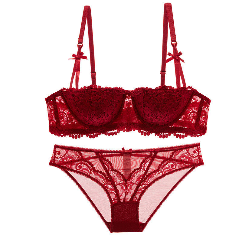 Infinite Lace Eyelash-Trimmed Soft-cup Bow-tied Demi Bra - sofyee