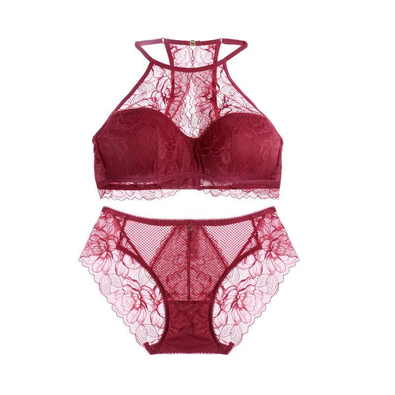 Cute Halter See Through Lace Bralette & Panty Set
