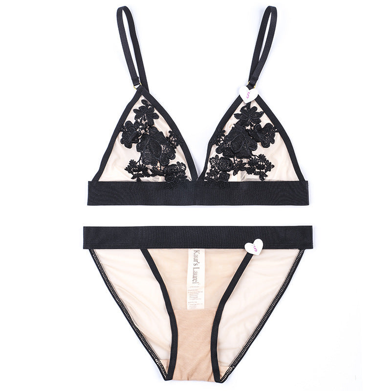 Sheer Mesh Lace Floral Embroidered Bra & Panty Sets