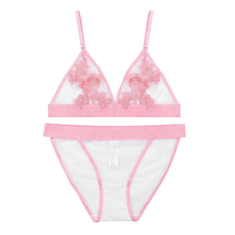 Sheer Mesh Lace Floral Embroidered Bra & Panty Sets