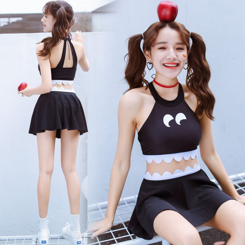 Sunny Holiday Cute Sweet Leaves Printed High Waisted Swimsuit Set