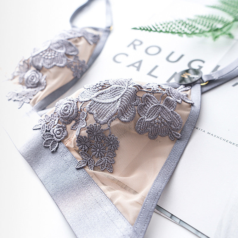 Sheer Mesh Lace Floral Embroidered Bra & Panty Sets