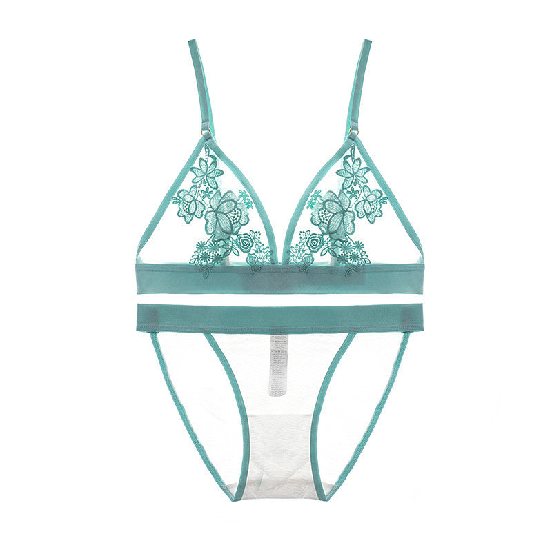Sheer Mesh Lace Floral Embroidered Bra & Panty Sets