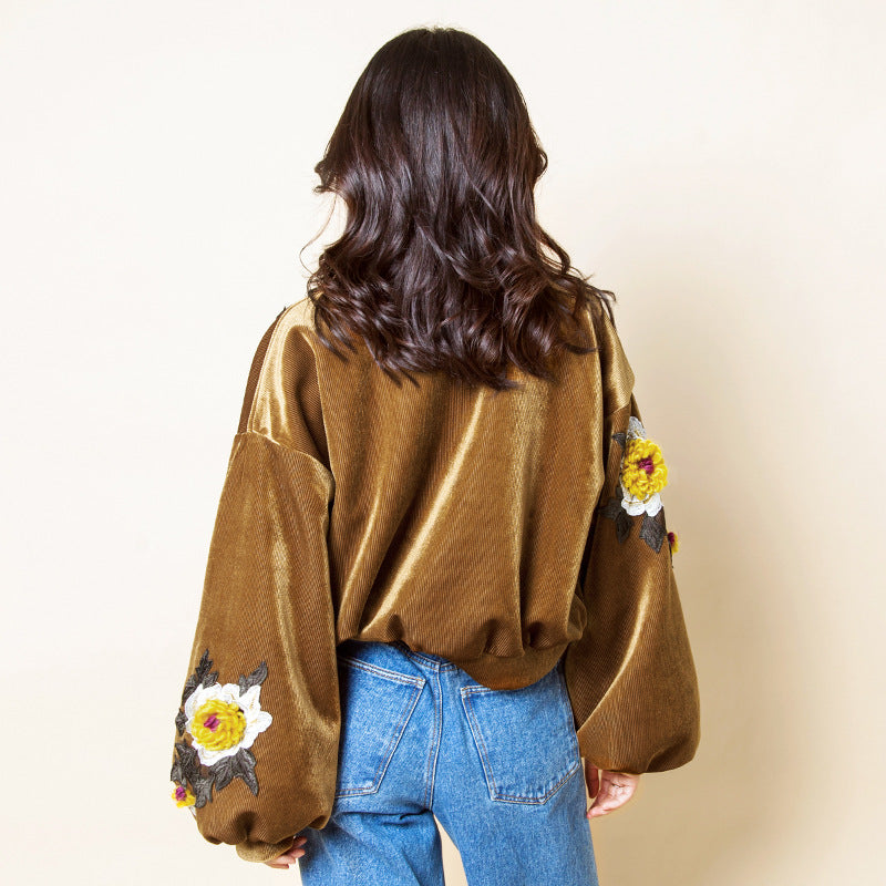 Velvet Embroidered Lantern Sleeves Jacket