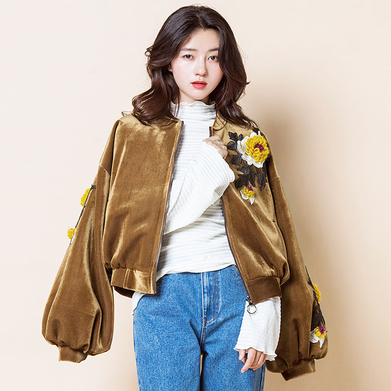 Velvet Embroidered Lantern Sleeves Jacket