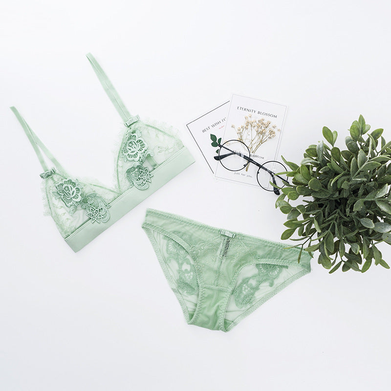 Sheer Mesh Lace Floral Embroidered Bra & Panty Sets