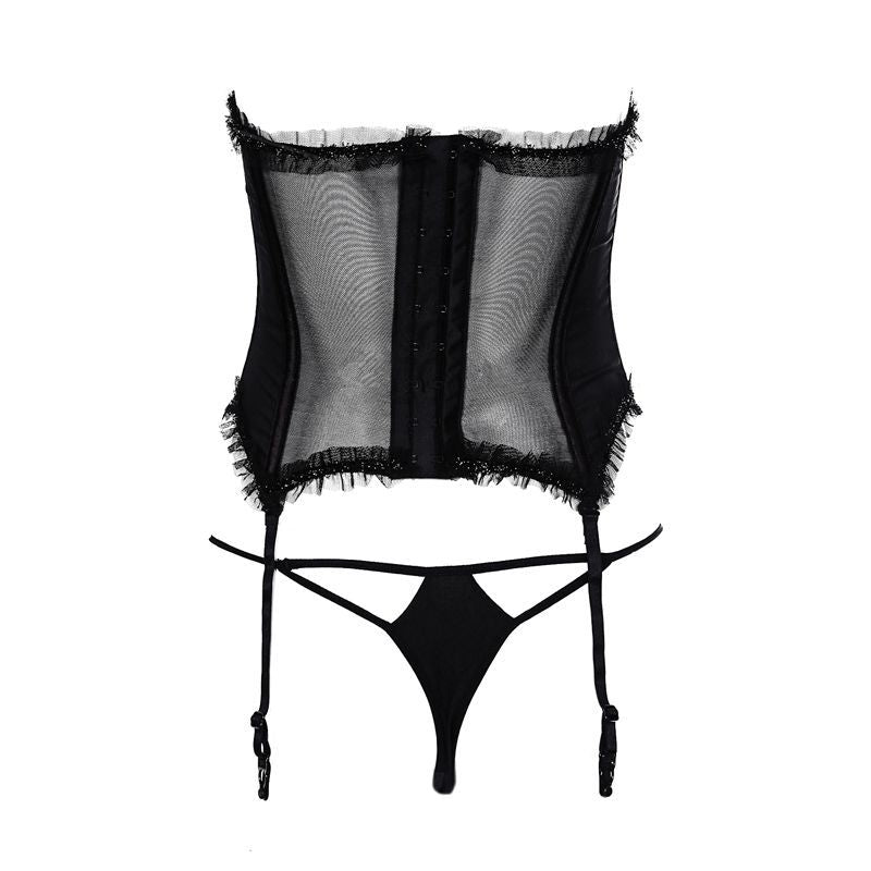 Alluring Exotic Black Cupless Open Cup Lingerie Set