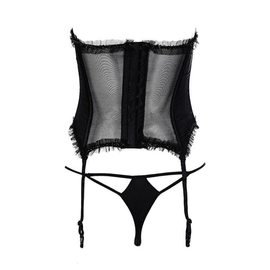Alluring Exotic Black Cupless Open Cup Lingerie Set