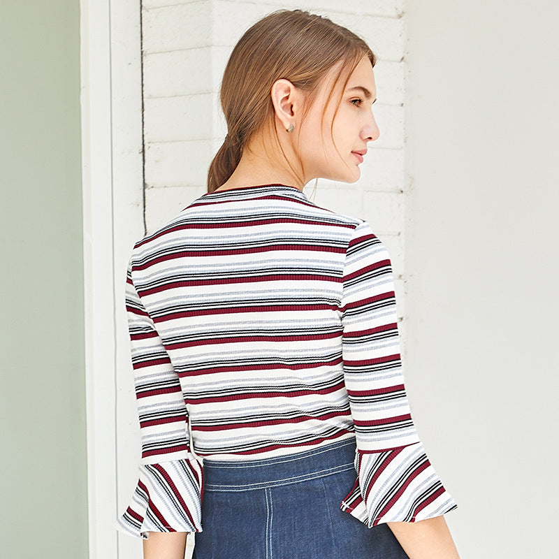 Choker Bell Sleeves Striped Top 43003
