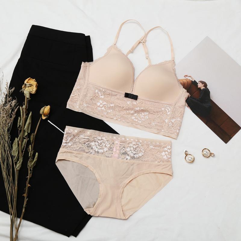 Cute Lacey Plunge Bralette and Panty Set