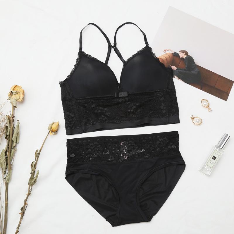 Cute Lacey Plunge Bralette and Panty Set