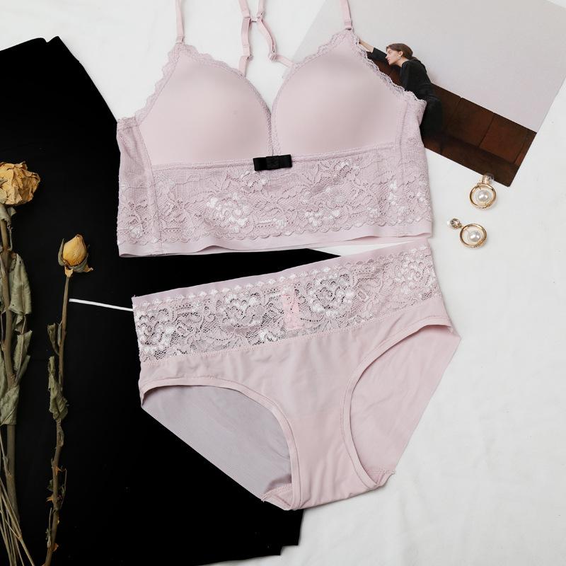 Cute Lacey Plunge Bralette and Panty Set