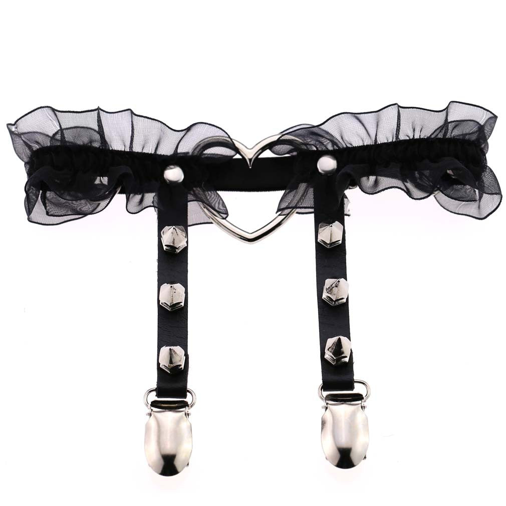Gothic Pastell Lolita Nieten Leder Rüschen Strumpfband 