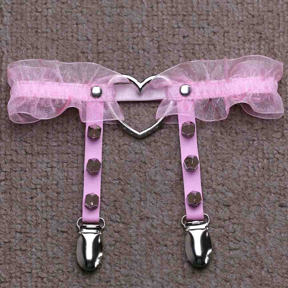 Gothic Pastell Lolita Nieten Leder Rüschen Strumpfband 