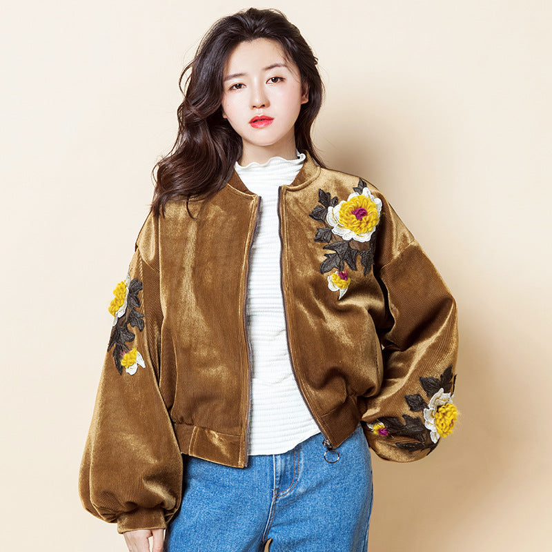 Velvet Embroidered Lantern Sleeves Jacket