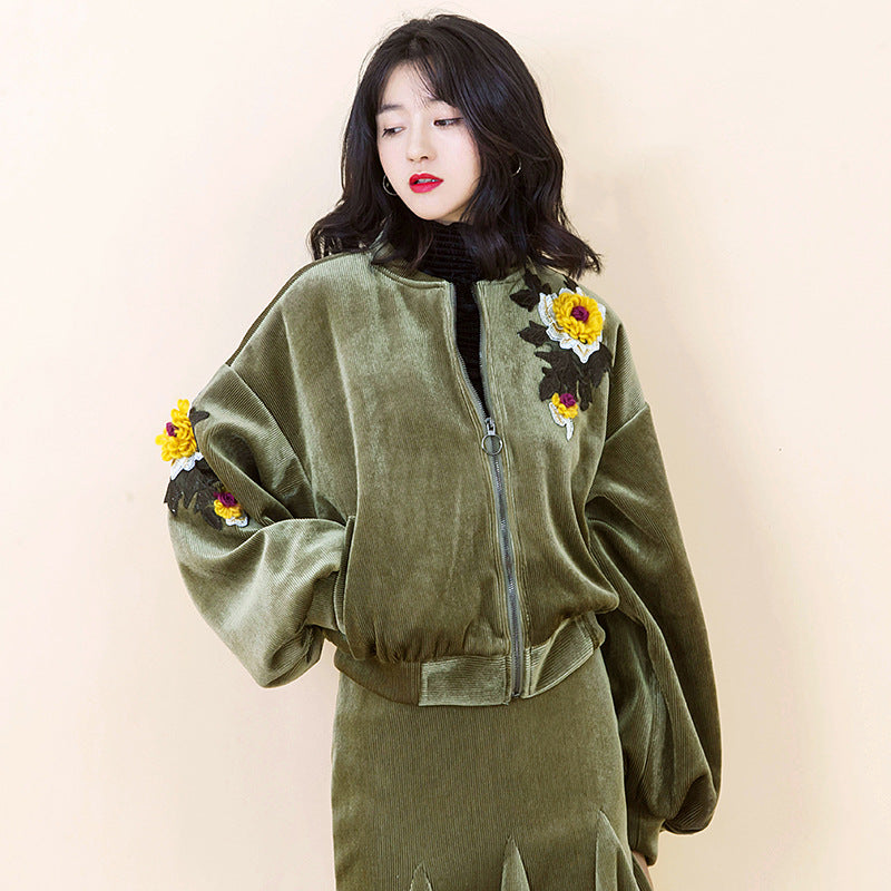 Velvet Embroidered Lantern Sleeves Jacket