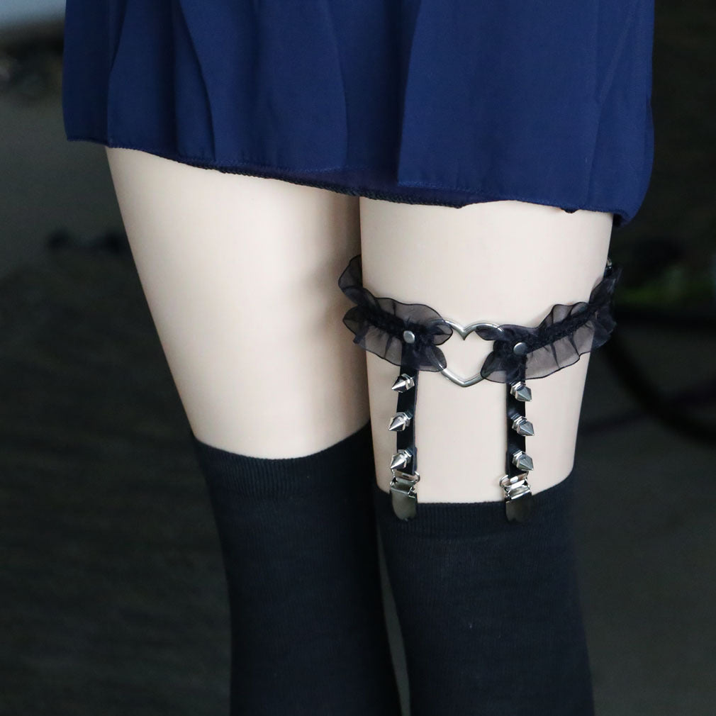 Gothic Pastell Lolita Nieten Leder Rüschen Strumpfband 