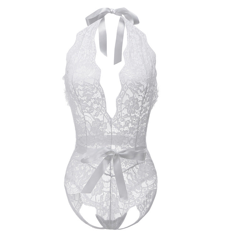 Sultry Plunge See Through Lace All Over Bodysuit