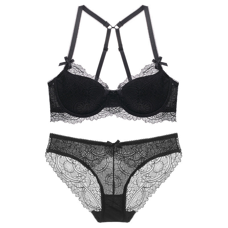 Cute X-Back Sheer Lace Bra & Panty Set