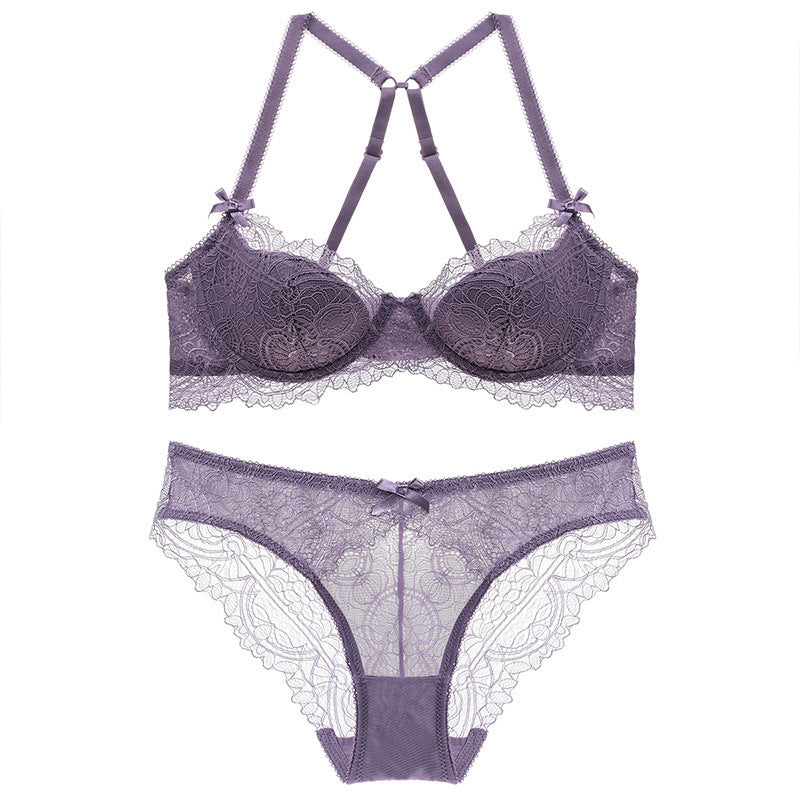 Cute X-Back Sheer Lace Bra & Panty Set