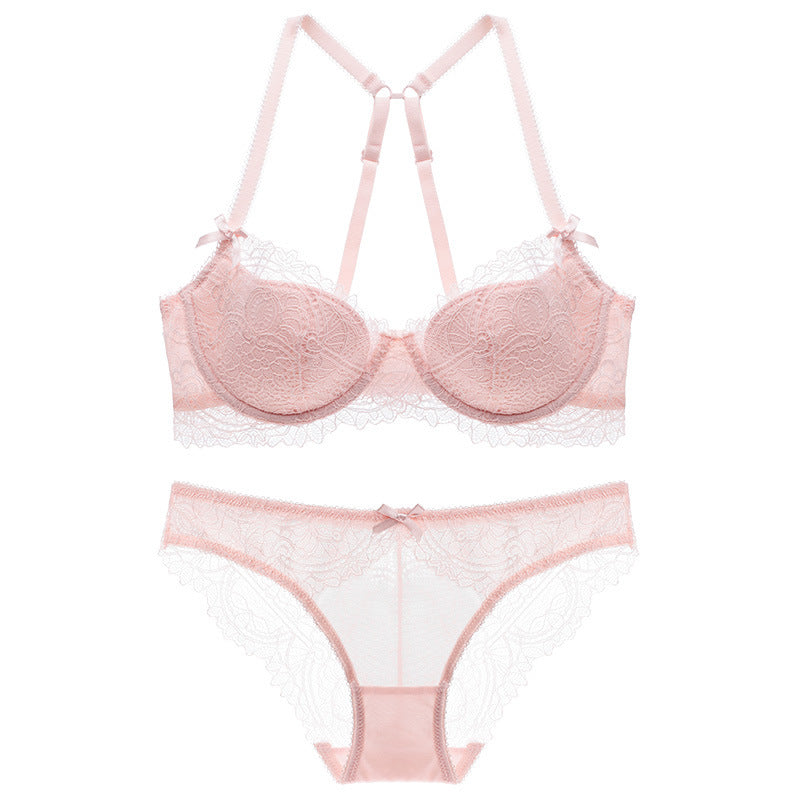 Cute X-Back Sheer Lace Bra & Panty Set